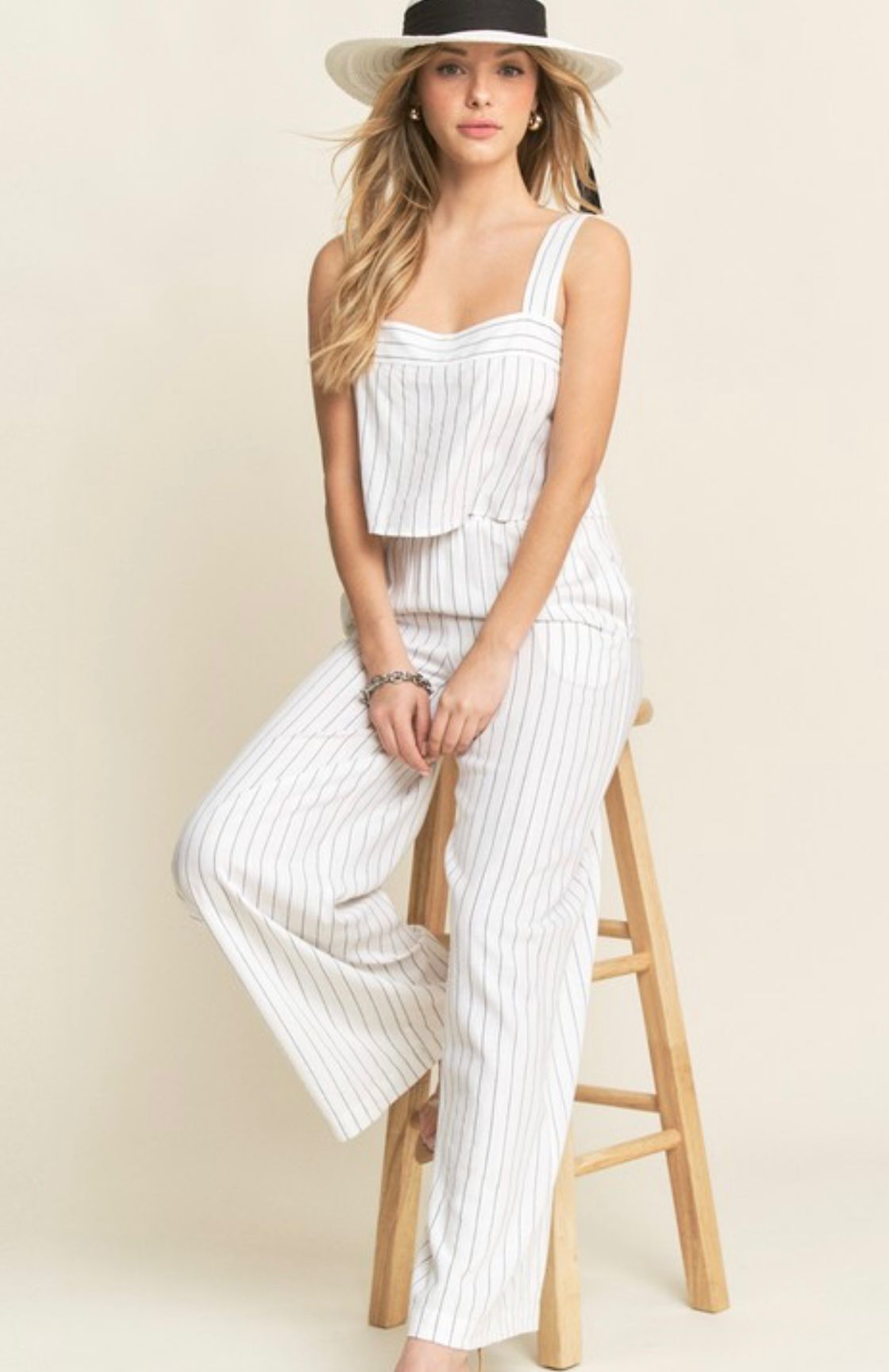 Striped Crop Top And Pants Set