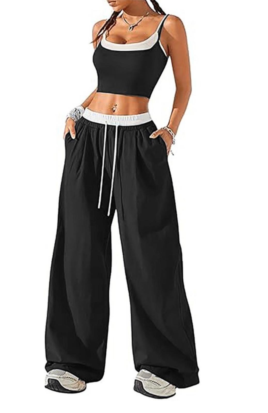 Crop Strap Top W/matching Flare Pants Set